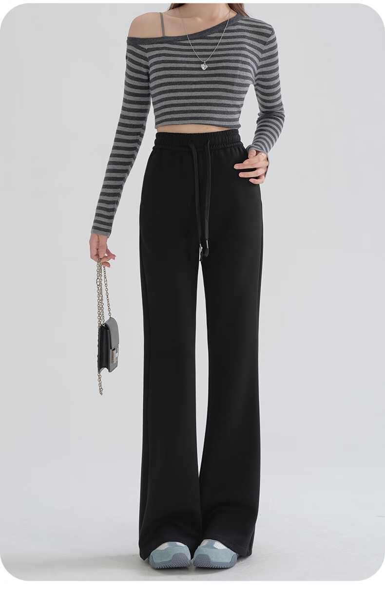 LangSha Women's Autumn New Flared Pants Casual Straight-Leg Elastic Waist Horseshoe Pants Casual Sports Slimming Long Pants 6