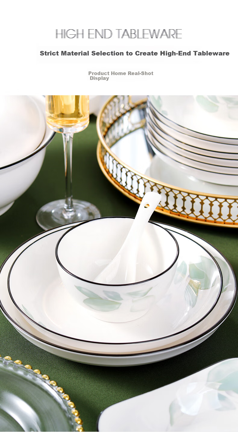 Jieyajie Ceramic Bowl Set, 4.5-Inch High-Foot Bowls, New White Porcelain Dinner Bowl Set, 6 Pieces, "Great Rivers And Mountains" Desig 7