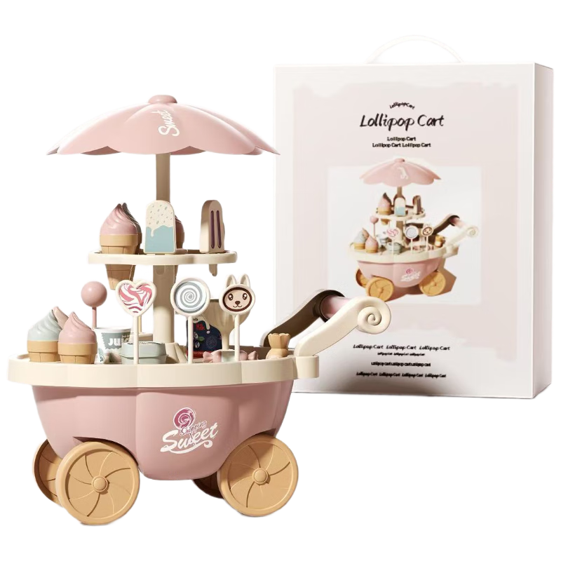 Lingdong Baby Children's Ice Cream Toy Pretend Play Candy Ice Cream Cart Birthday Gift for Girls Ages 3-6 Pretend Play Toy