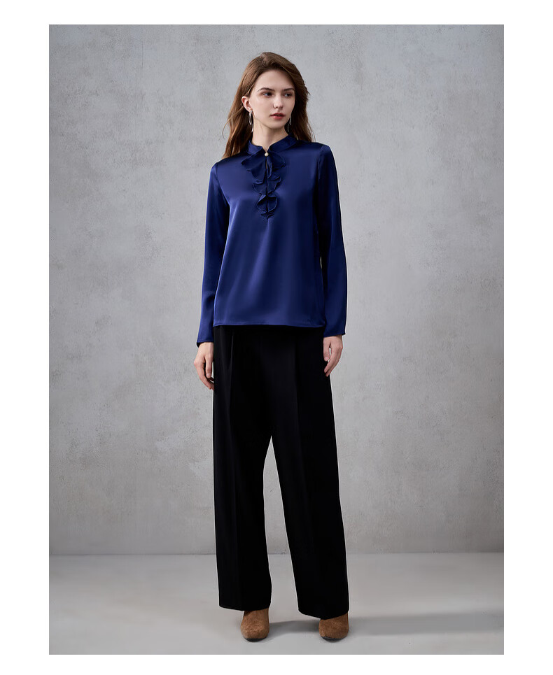 G2000 Satin Ribbon Stand Collar Women's Spring Autumn Silky Long Sleeve Casual Shirt Mall Same Style 21