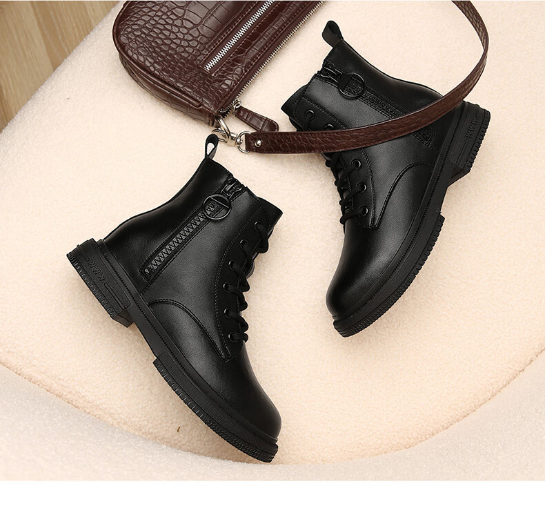 FUGUINIAO Women's Fleece-Lined Warm Martin Boots Autumn Winter Round Toe Chunky Heel Black Ankle Boots Single Lining Size 40 3