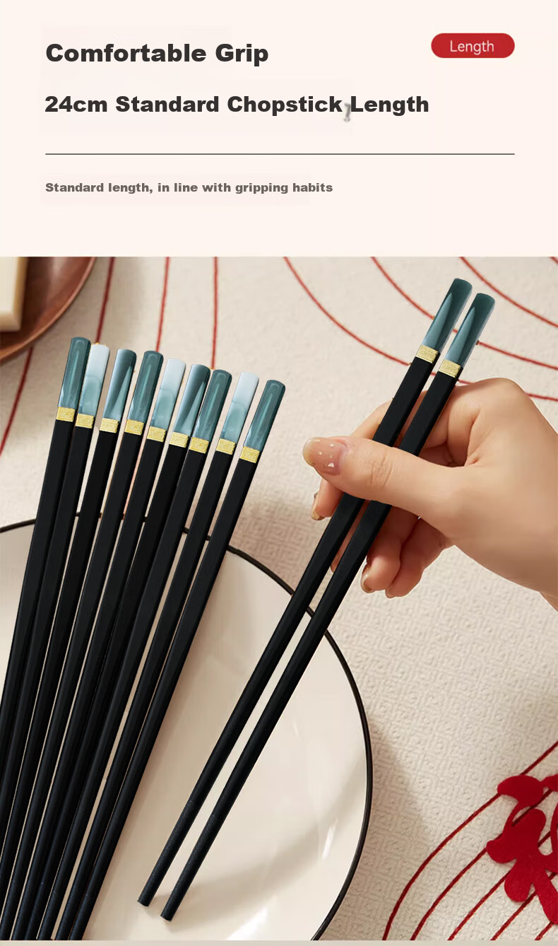 Shihua Ink-Painted Jade Bamboo Alloy Chopsticks, Set of 20 Pairs, Anti-Mold, Non-Slip, Heat-Resistant Chopsticks, Tableware Set, High-End Gift Box Chopsticks 4