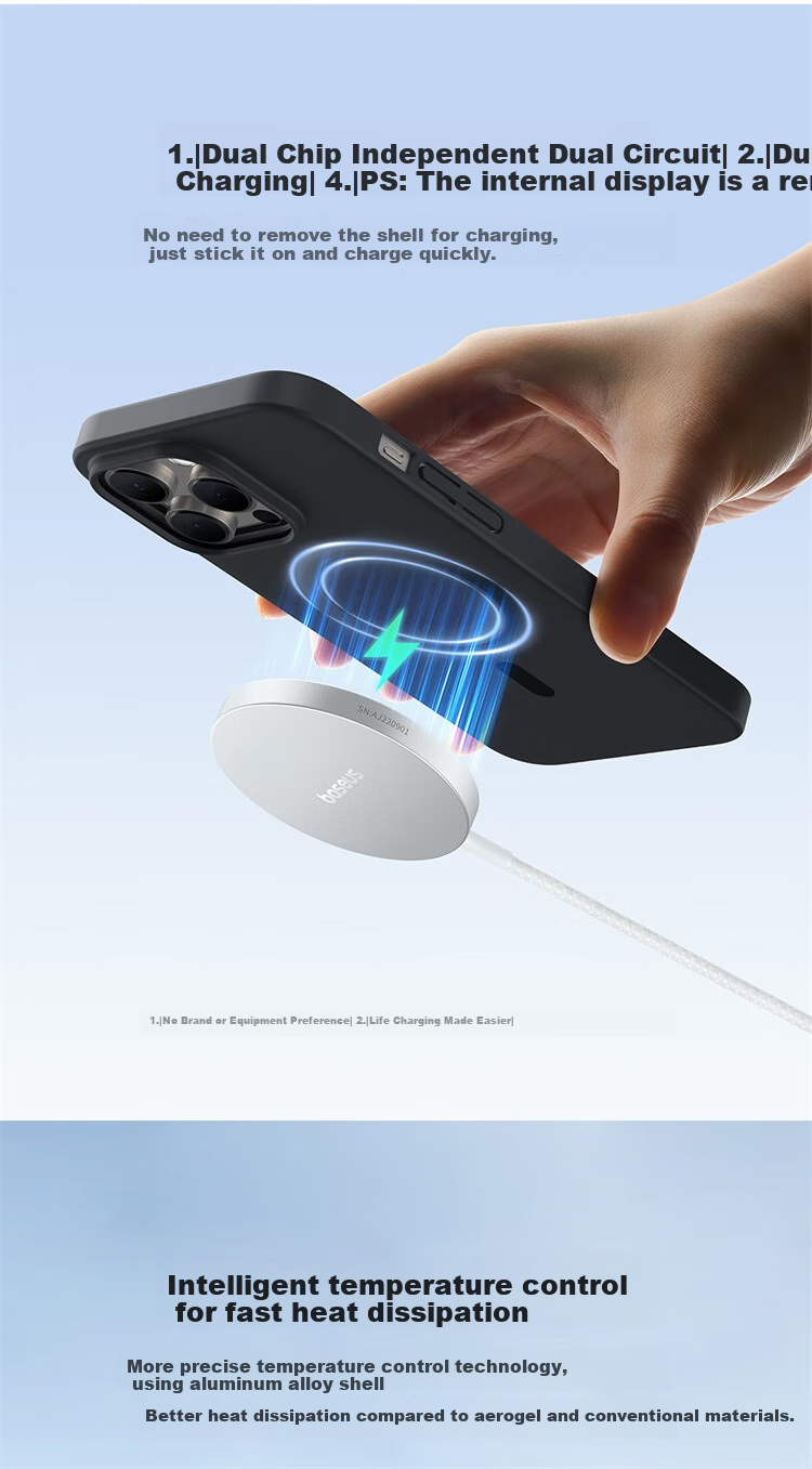BASEUS Apple Wireless Charger, Supports MagSafe Magnetic Fast Charging, Qi2 Certified 15W Fast Charging for IPhone 18/17/16/15/14/13 Pro Max/PLUS Earphones 7