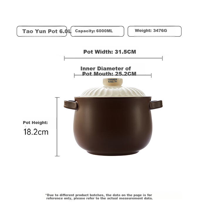 COOKER KING Ceramic Pot 4.5L Casserole for Soup, Medicinal Decoction, Porridge, Rice, Stew Pot Health Soup Pot Large Belly Pot for Open Flame Use 14