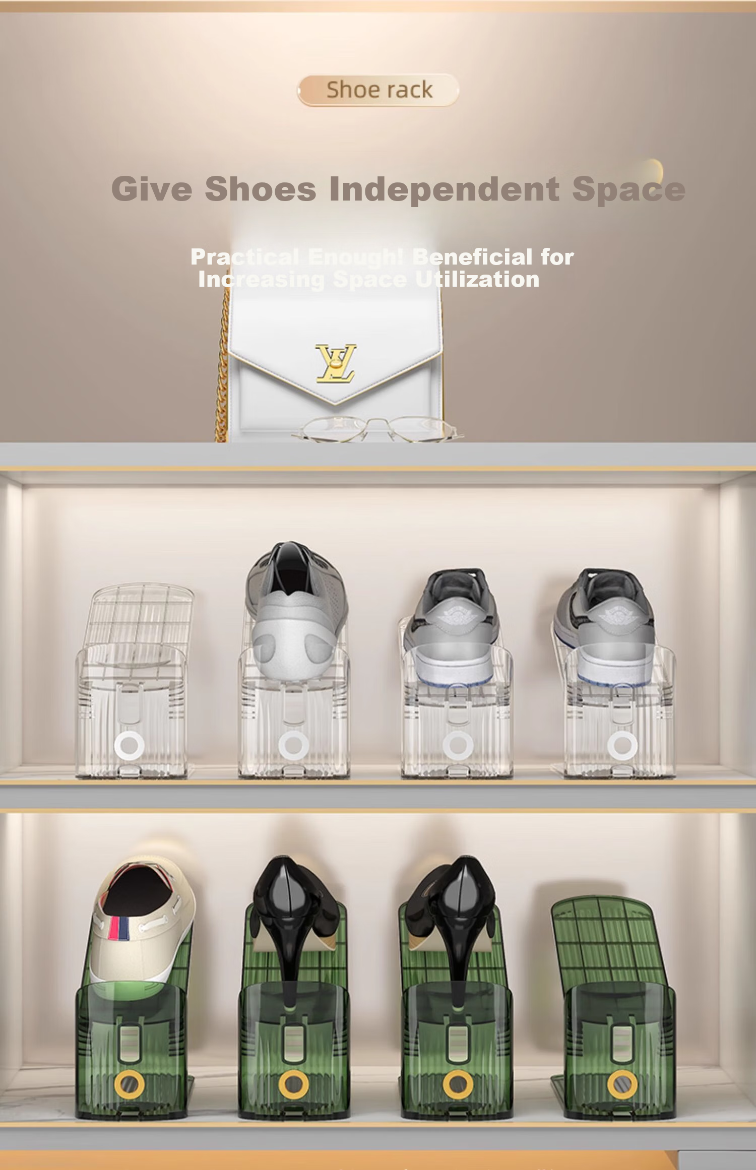 Jiadu Shoe Storage Organizer [Set of 2], Transparent Shoe Box, Shoe Cabinet Storage Box, Double-Layer Shoe Rack, Foldable Shoe Shelf 8