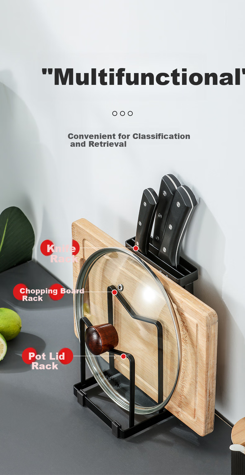 Zhangxiaoquan Jianzhi Series Multifunctional Metal Knife Holder, Pot Lid Rack, Storage Shelf, No-Drilling Organizer C52730100 2