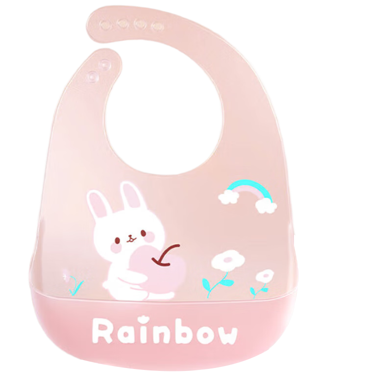 Baoshi Infant And Toddler Feeding Bib, Children's Silicone Baby Food Smock, Waterproof And Hygienic, 3D Bare-Feel, 4 Adjustable Levels - Pink