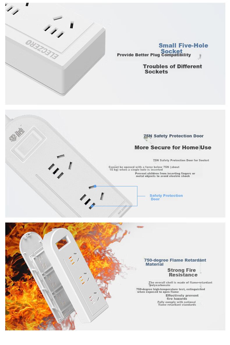 KPQ Zero-Contact KPQ Non-Electric Shock Socket, IPX9 Waterproof, Overload And Short Circuit Protection Power Strip, Outdoor Rainproof Power Strip, Kitchen Bathroom Moisture-Proof Children's Anti-Electric Shock DF02, 3 Meters Long 13
