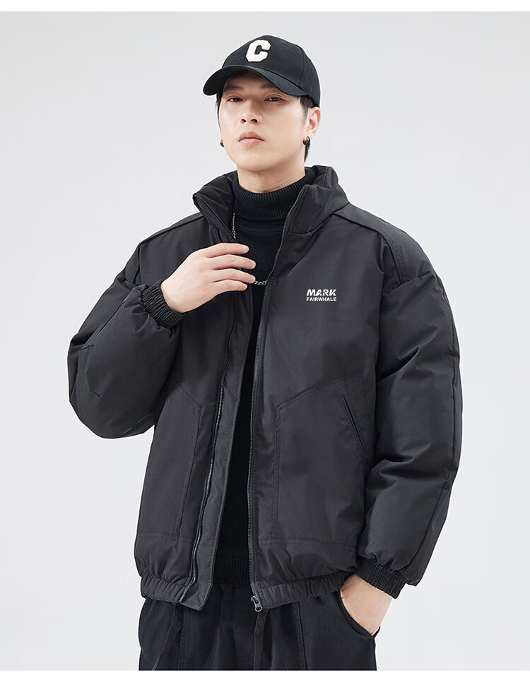 FAIRWHALE Men's Cotton Jacket Autumn Winter Casual Stand Collar Thickened Warm Outdoor Puffer Coat Dark Gray 3XL 2