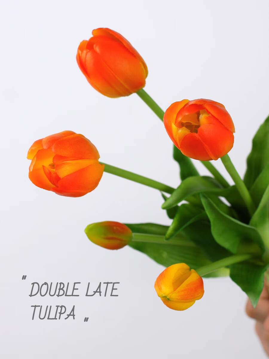 Qijuya Collection Artificial Tulip Luxury French Style Ins Living Room Decorative Photo Prop High-End Floral 5 Stems Orange 20407 4