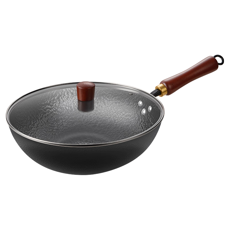 CHIGO 30cm Hand-Forged Zhangqiu Iron Wok Non-Coated Non-Stick Stir-Fry Pan for Gas and Induction Cooktops