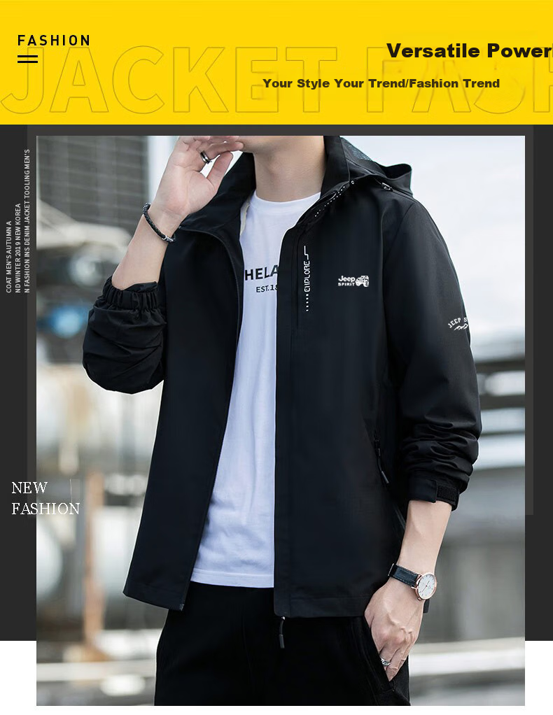 JEEP SPIRIT Men's Windbreaker Jacket, Spring And Autumn New Fashion Hooded Loose Outerwear, Dark Blue, 3XL 1