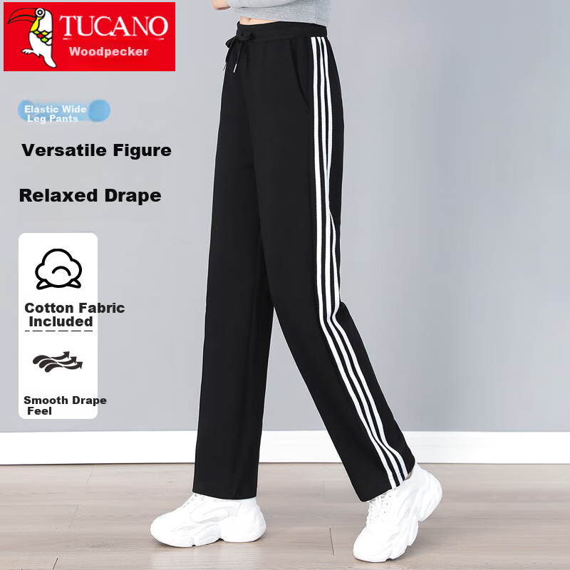 TUCANO Women's Casual Pants, Cotton Comfortable Fashion Versatile Straight-Leg Slimming Sports Trousers, Women's Clothing, Black, L