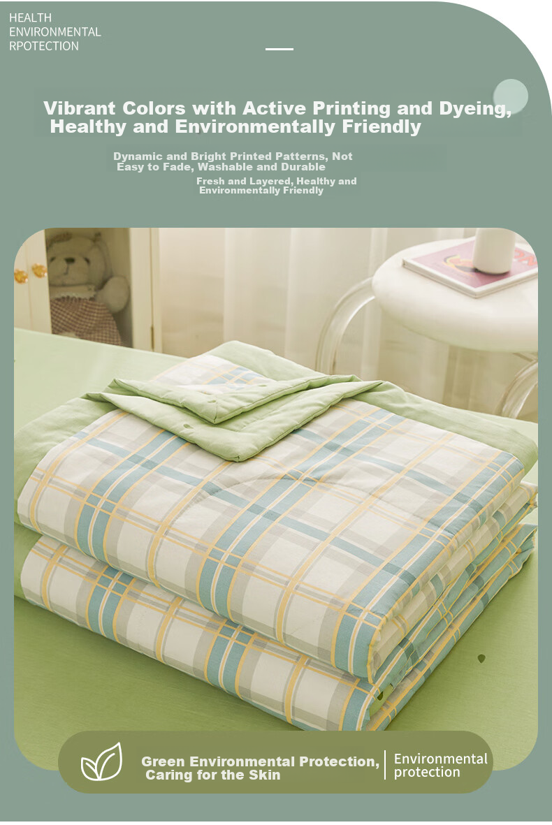 Grace Class A Pure Cotton Fabric Summer Quilt, Air Conditioning Cool Quilt, 2 Jin, 150*200cm, Plaid Patter 7
