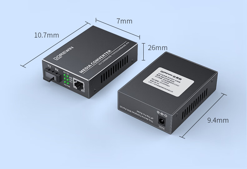 DOREWIN 100Mbps Single-Mode Dual-Fiber Optical Transceiver Lightning Surge Protected Fiber to Ethernet Converter Network Monitoring SC Interface 20KM Single Unit 11
