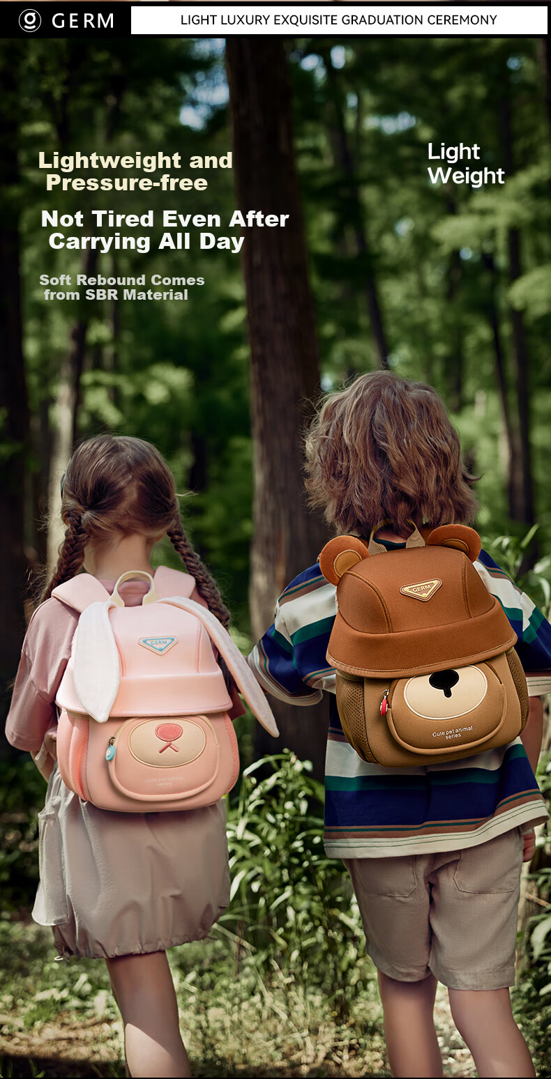 Germ Children's Backpack, Kindergarten Backpack, Ultra-Light Elementary School Bag, Travel Bag for Girls And Boys, Animal-Themed Small Backpack, Keke Xiong 3