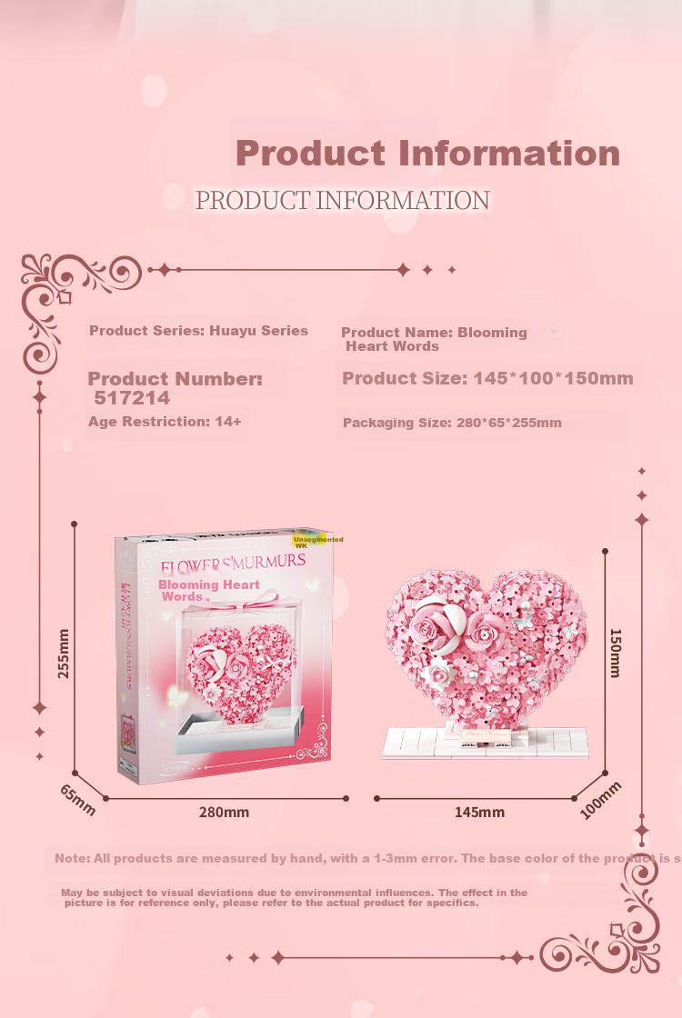 Weiji Flower Heart Building Blocks, 3D Flower Toy, Valentine's Day Gift, Children's Day Gift for Girls 9