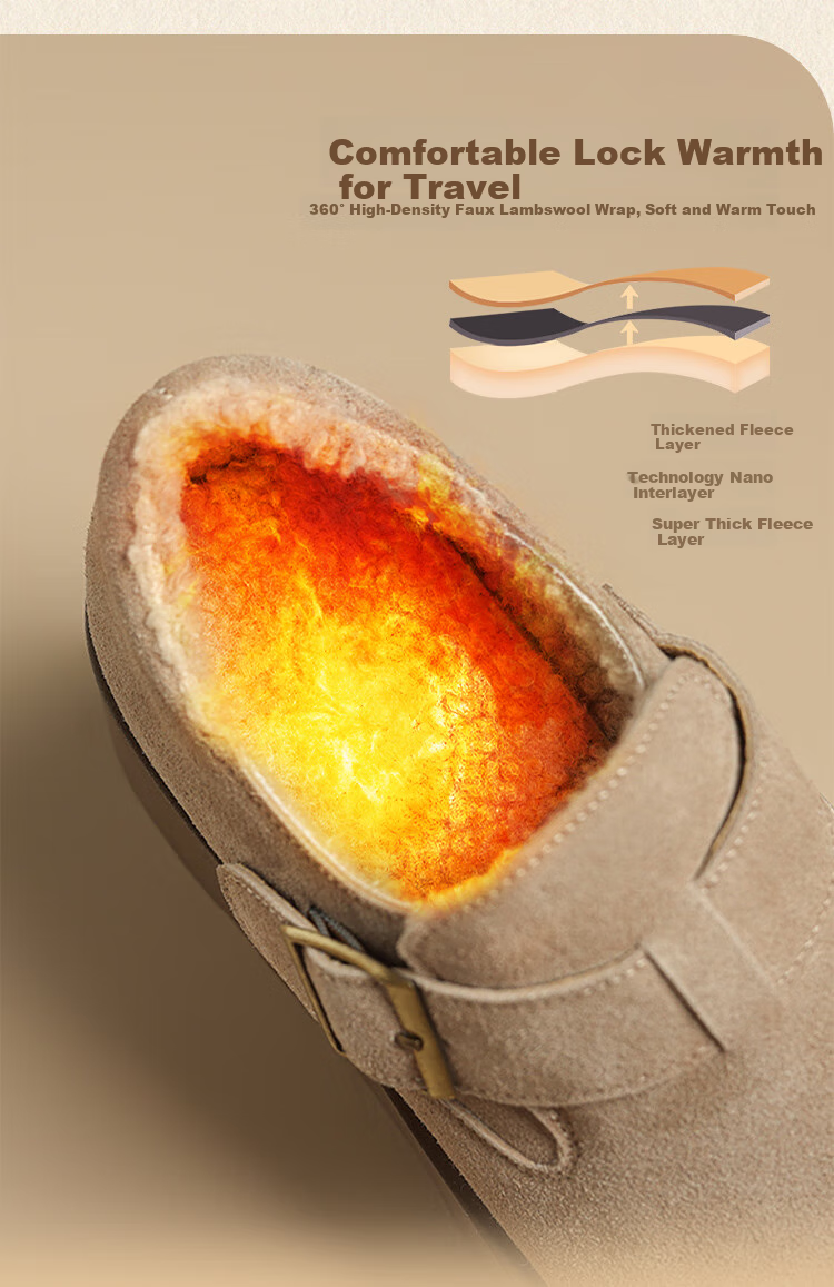 ZHR Women's Winter Cotton Shoes with Fleece Lining Thick Sole Warm Birkenstock Style Non-Slip Snow Boots KY55B Camel Color Size 40 8