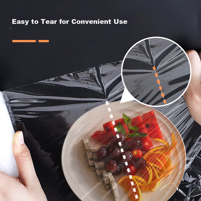 HUOBAOLO Disposable Household Kitchen PE Tear-Off Cling Film, 30cm*180m Food Wrap, Suitable for Both Cold And Hot Use
