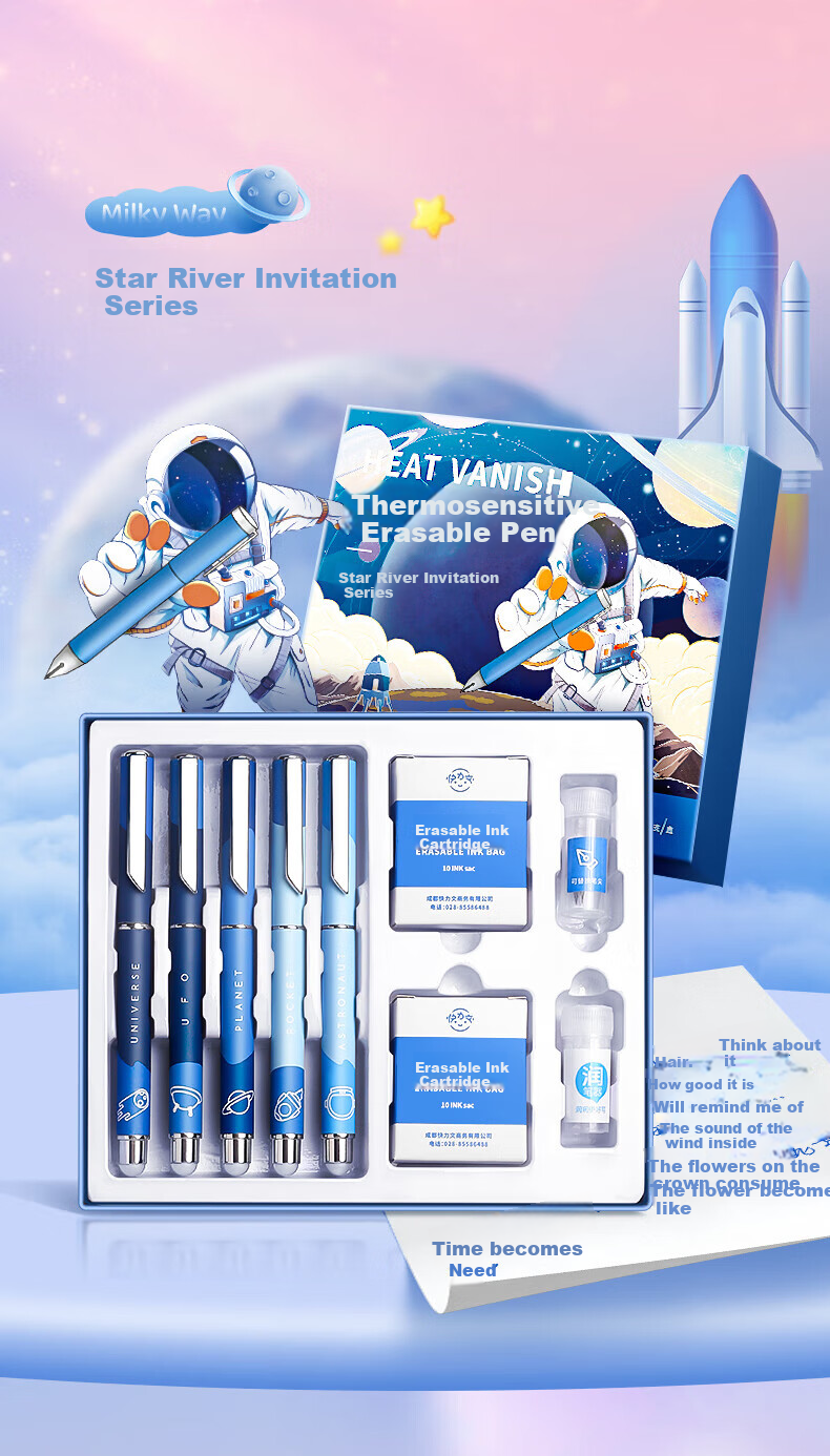 Benyi 5-Piece Gift Box Set Erasable Fountain Pen/ Tutu Sauce for Third-Grade Elementary School Students' Handwriting Practice, Heat-Sensitive Erasable Posture-Correcting Fountain Pen for Male And Female Beginners, Replaceable Ink Cartridge for Novice Writers' Practice 2
