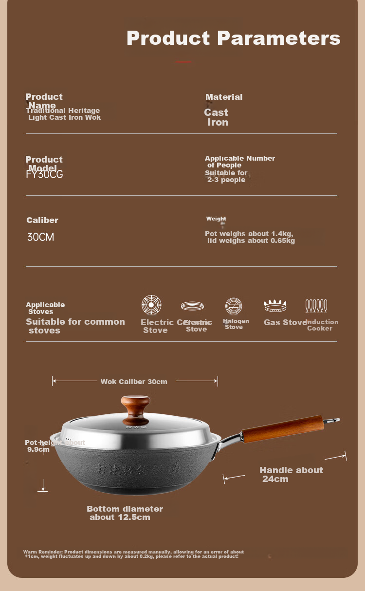 COOKER KING Cast Iron Wok, Traditional Non-heritage Light Cast Iron Pan, Home Use Flat Bottom Stir-Fry Pan, 34cm FY34CG 11