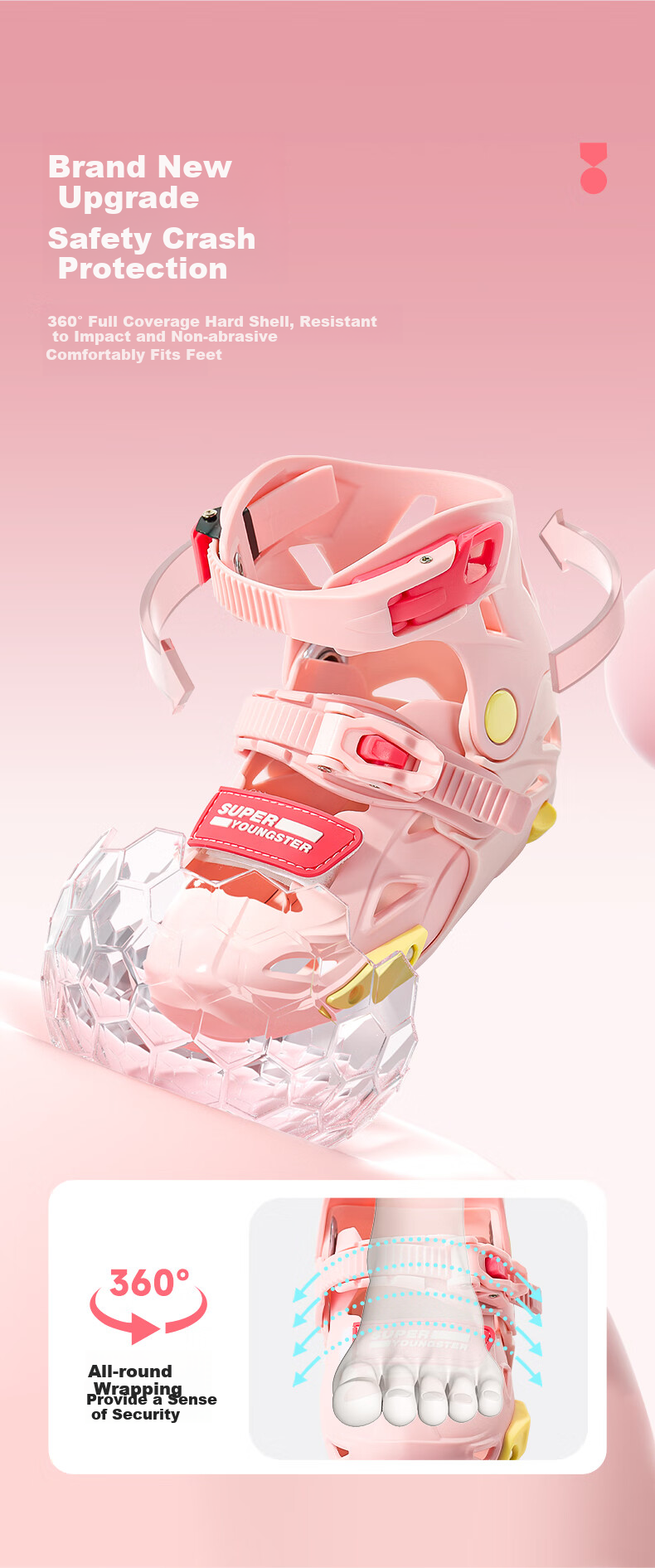 Xiaozhuangyuan S5 Flat Roller Skates for Children, Professional Inline Skates with Full Lighting, Suitable for Primary And Secondary School Students, Birthday Gift, Pink, Size M 4