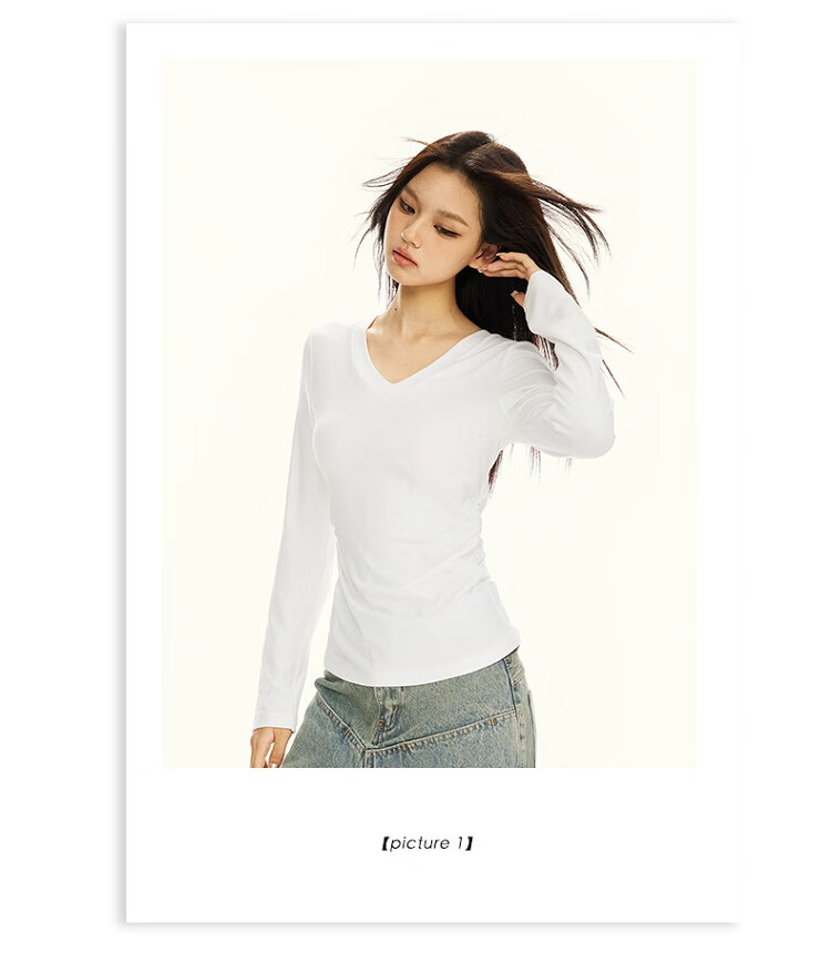 La Chapelle Black V-Neck Long Sleeve Slim Fit T-Shirt for Women 2025 Autumn Winter New Black XL 14