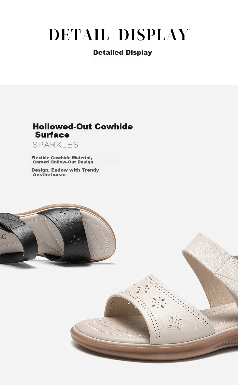 Aokang Mom Shoes Sandals, Summer Versatile Comfortable Soft-Soled Women's Sandals, Flat Women's Shoes, 1224821023, Black, Size 39 4