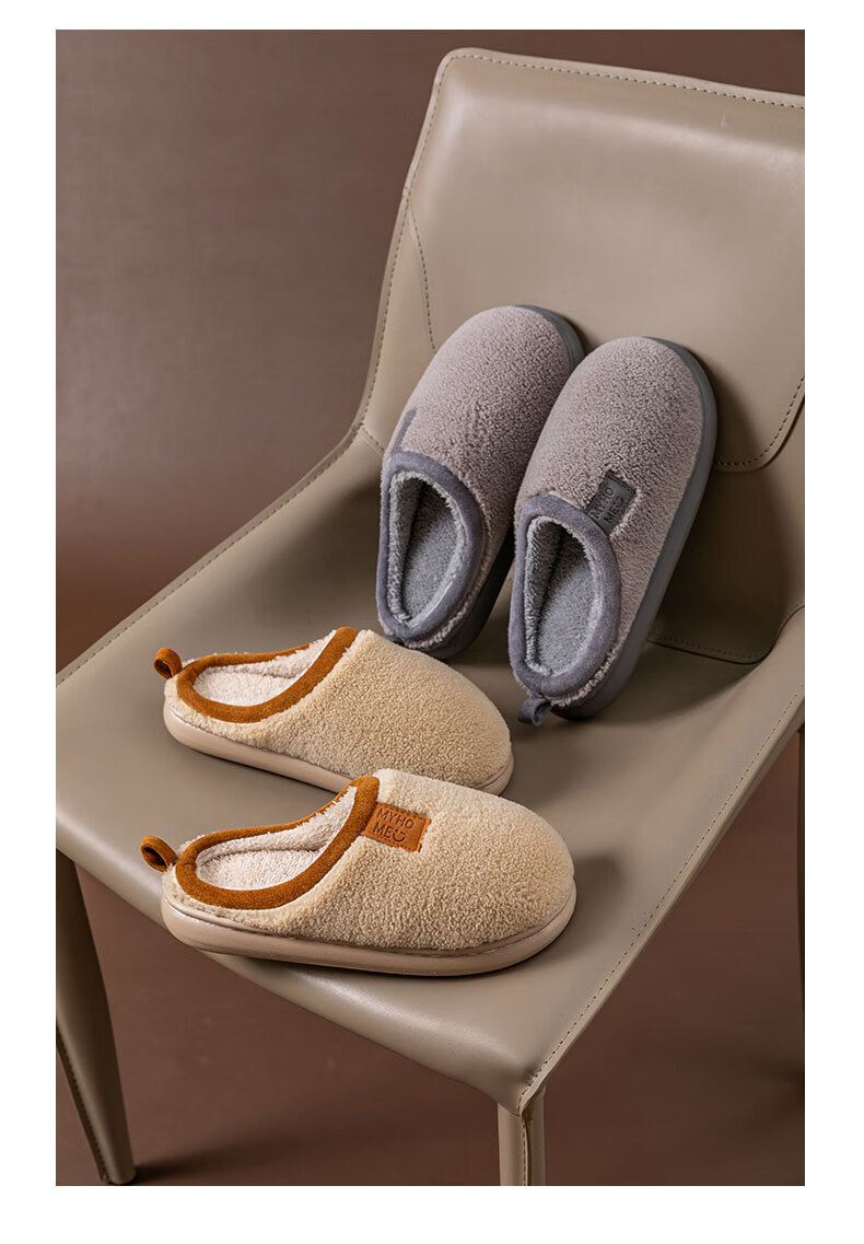 Guoluofi Winter Lamb Wool Cotton Slippers Women Home Non-Slip Plush Fleece Warm Cotton Slippers Men Khaki 40-41 9