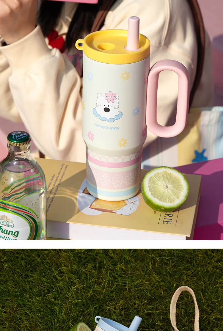 KAWASIMAYA Large Capacity Insulated Water Bottle High-Value Office Straw Cup Adult Ice Mug O-Handle Cup - Sea Salt Pop 3