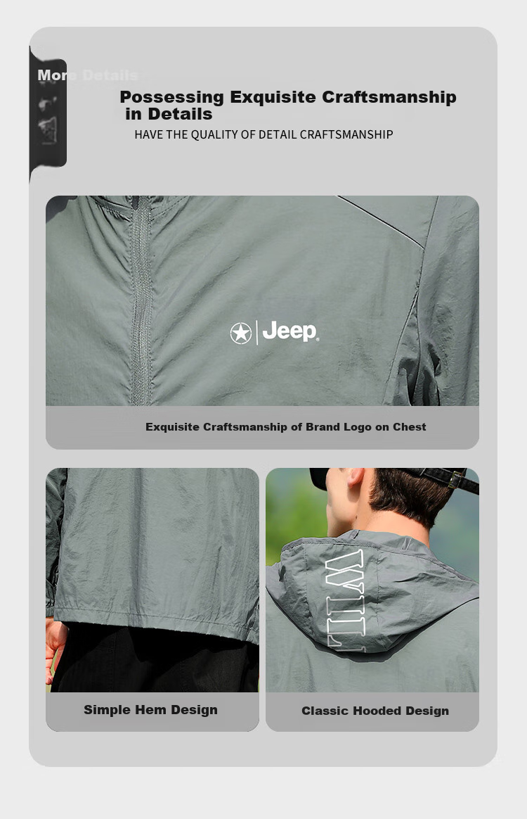 JEEP [Lightweight Sun Protection] Summer Breathable Skin Coat, Outdoor Casual UV Protection Jacket for Men, Misty Blue, Size M 4
