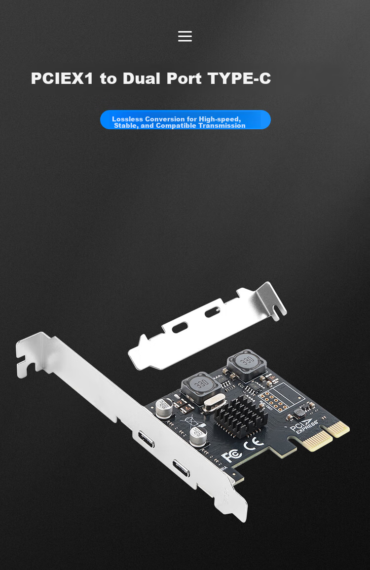 MOGE Type-C Expansion Card PCIe x4 to Dual Type-C Adapter Card 10Gbps Gen2 Plug-and-Play Power-Free MC2121 1