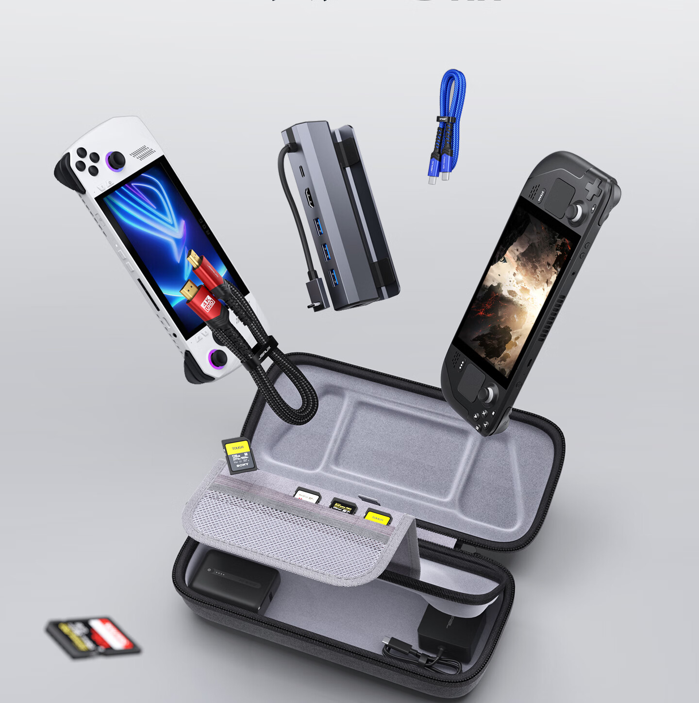 JSAUX Steam Deck OLED Carrying Case ROG Handheld Console Storage Bag Ally Box Accessories Stand Protective Cover Portable Large Capacity Multifunctional 4