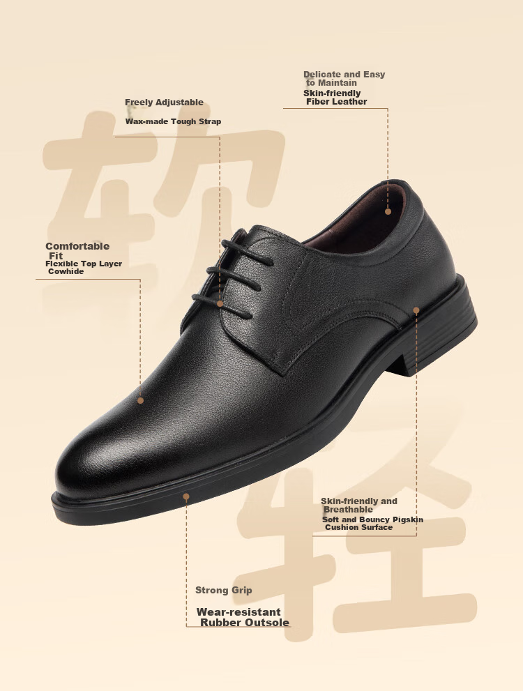 Aokang Leather Shoes for Men, British Style Business Formal Shoes, Low-Top Lace-Up Men's Shoes, Black, Size 42 2