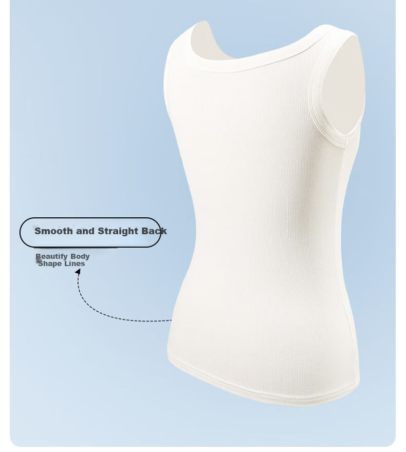 BOPRUIEY Women's Camisole Tank Top with Built-In Bra Pads, Thin Summer Style, Square Neckline, Sleeveless Sports Undershirt, Long Style for Outer Wear 9