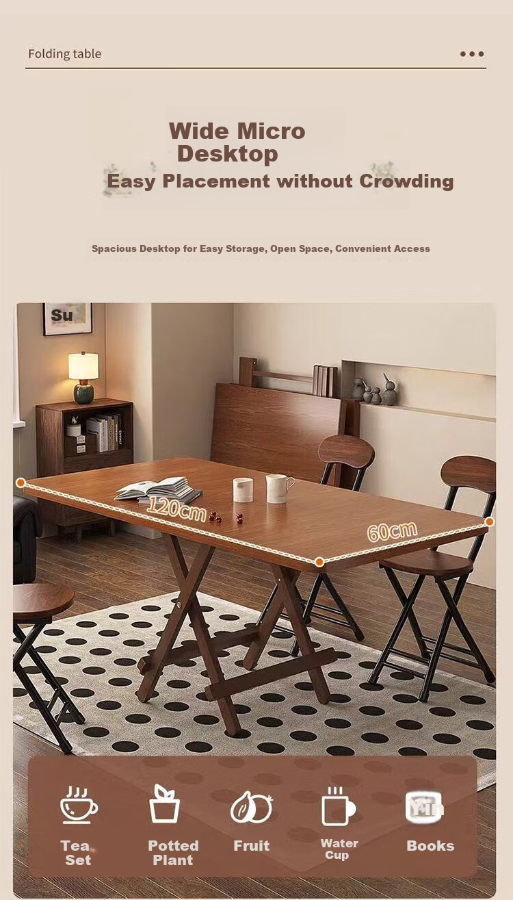 Jingcai Foldable Dining Table for Home, Small Apartments, Balcony, Outdoor Use, Portable, for Street Vendors, JZP10 Walnut Color 120*60cm 3