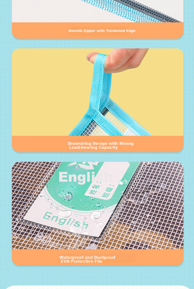 Jindeli A4 Transparent File Folder for Primary And Middle School Students, Subject Classification Pouch with Zipper, Book Homework Exam Paper Storage Bag, Handbag, Stationery Bag, Tutoring Bag, Blue, Includes Label 7