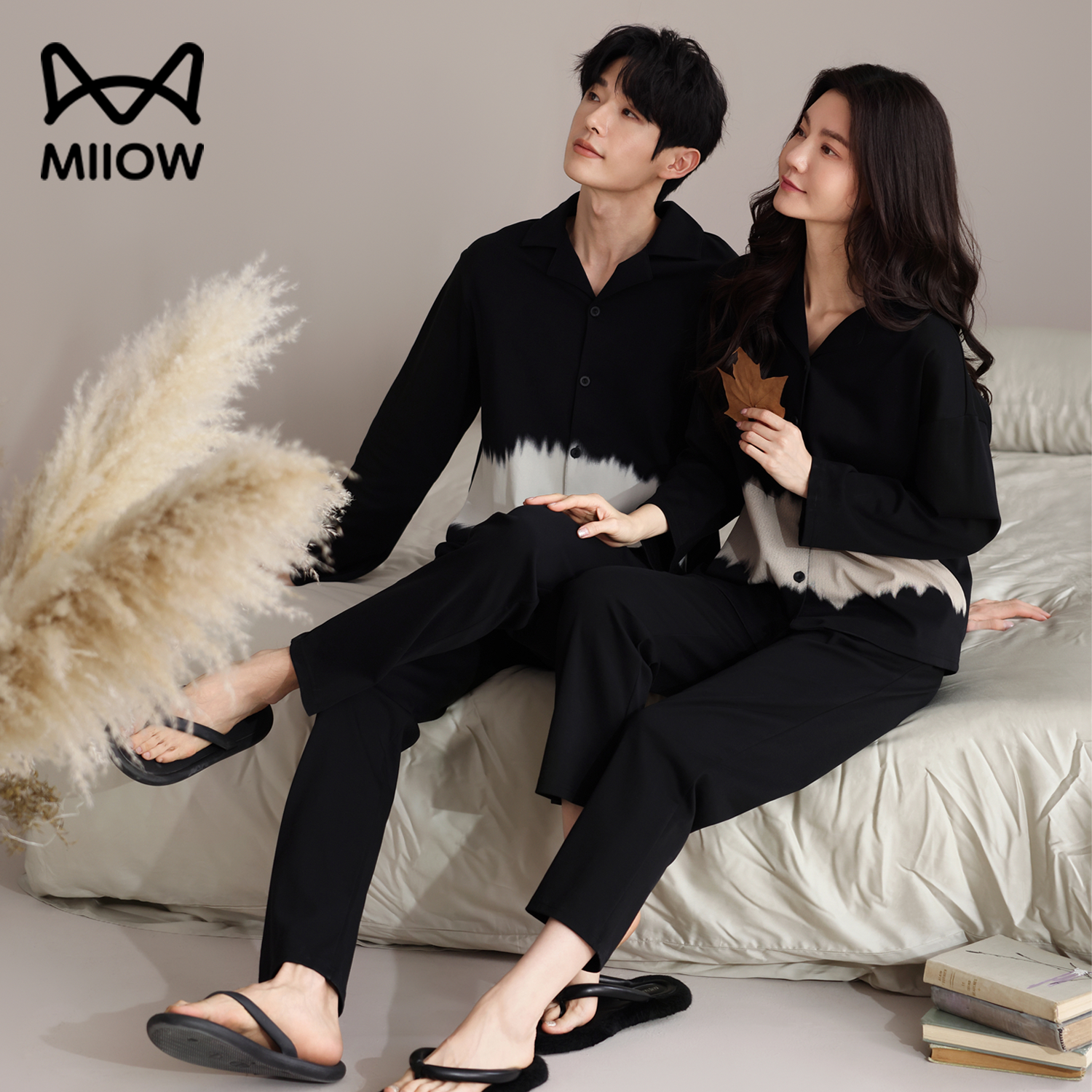 MiiOW Couple's Pajamas, Men And Women Spring Summer Pure Cotton 2026 New Long-Sleeve Cardigan Simple Casual Plus-Size Home Wear Set