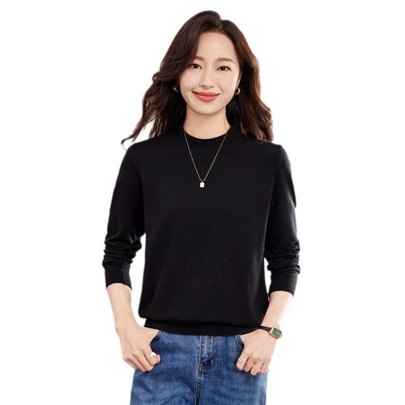 Pincai Women's Knit Sweater Half Turtleneck Autumn Winter Solid Color Base Layer Knit Top PW17ZS952