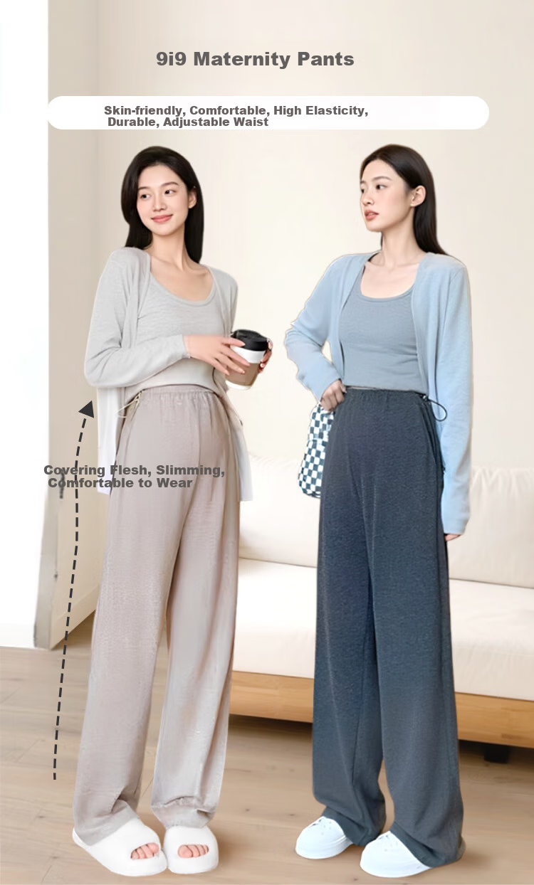 9I9 Maternity Pants, Winter Fleece-Lined, for Outdoor Wear, Pregnancy-Friendly without Tightening Belly, Adjustable Wide-Leg Pants, Women's Casual Trousers, A123 Black XL 1