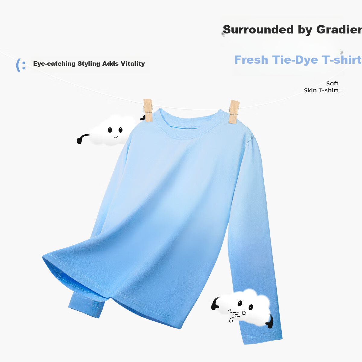 TonLion Children's Pure Cotton Long Sleeve T-Shirt, Spring And Autumn Thin Style, Boys And Girls Super Cute Gradient Base Shirt Top, Pink, Size 110