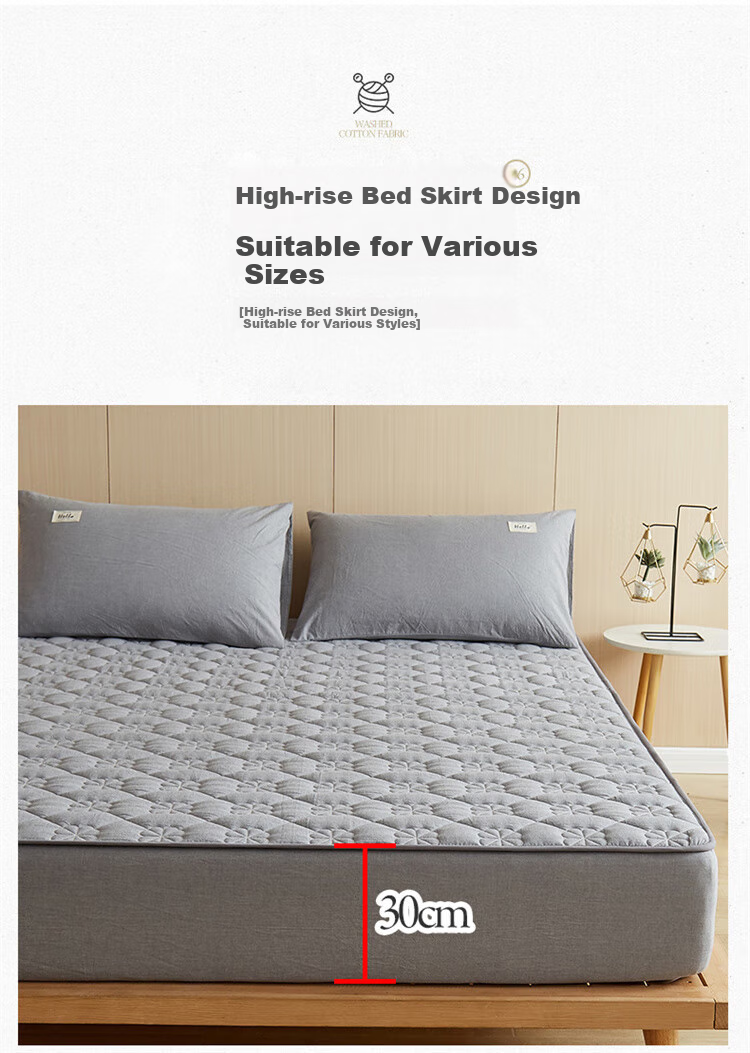 Wuyinliangpin Class A Pure Cotton Quilted Fitted Sheet, Single Piece Cotton Mattress Protector Cover, All-Inclusive Dustproof Cover, 150x200cm 13