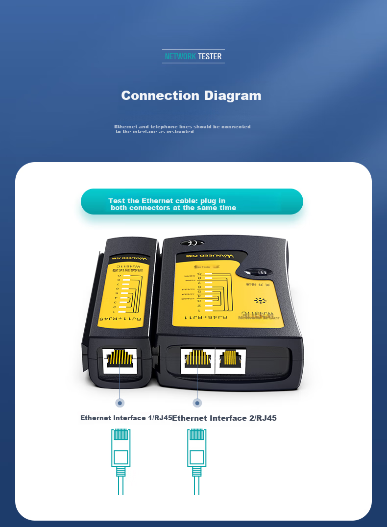 WANJEED (OFNPFTTH) Network Cable Tester, Multifunctional Network Tester, Line Tester, RJ45/RJ11 Network Cable And Telephone Line Signal Continuity Detector with Battery, WJ-1113 10