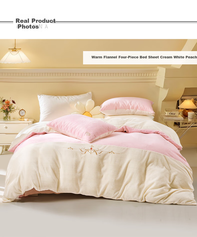 FUANNA Bedding Milk Velvet Four-Piece Set Autumn Winter, Double-Sided Warm Fleece Anti-Static Set Double Size Duvet Cover 230*229cm 11