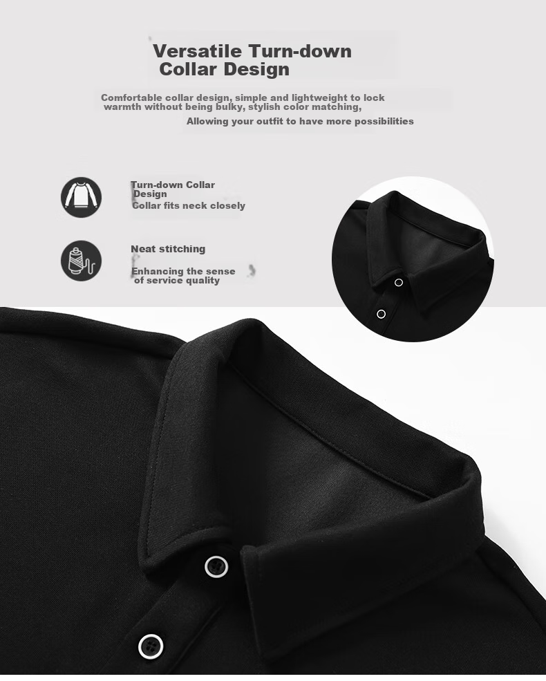 JEEP SPIRIT Men's Long Sleeve Polo Shirt Autumn Lapel Sweatshirt Loose Comfortable Sports Casual Top Black 2XL 4