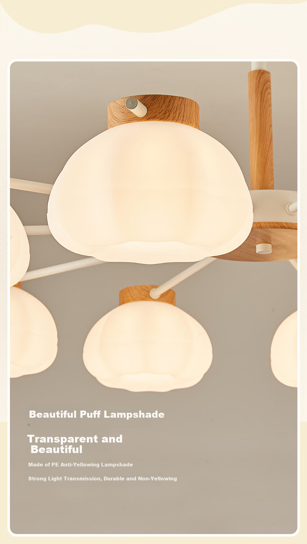 NVC NVC Simple Wood French Puff Lampshade Living Room Smart Comfortable Light 100W Pendant Light WHDD100F/G-05 9
