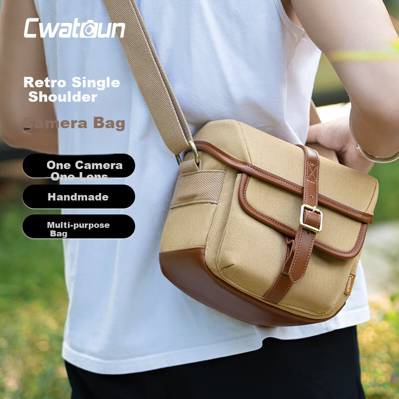CWATCUN Shoulder Camera Bag, Cambridge Style, Lens And DSLR Storage Bag, Unisex Crossbody Photography Bag, Suitable for Fuji, Sony, Cano