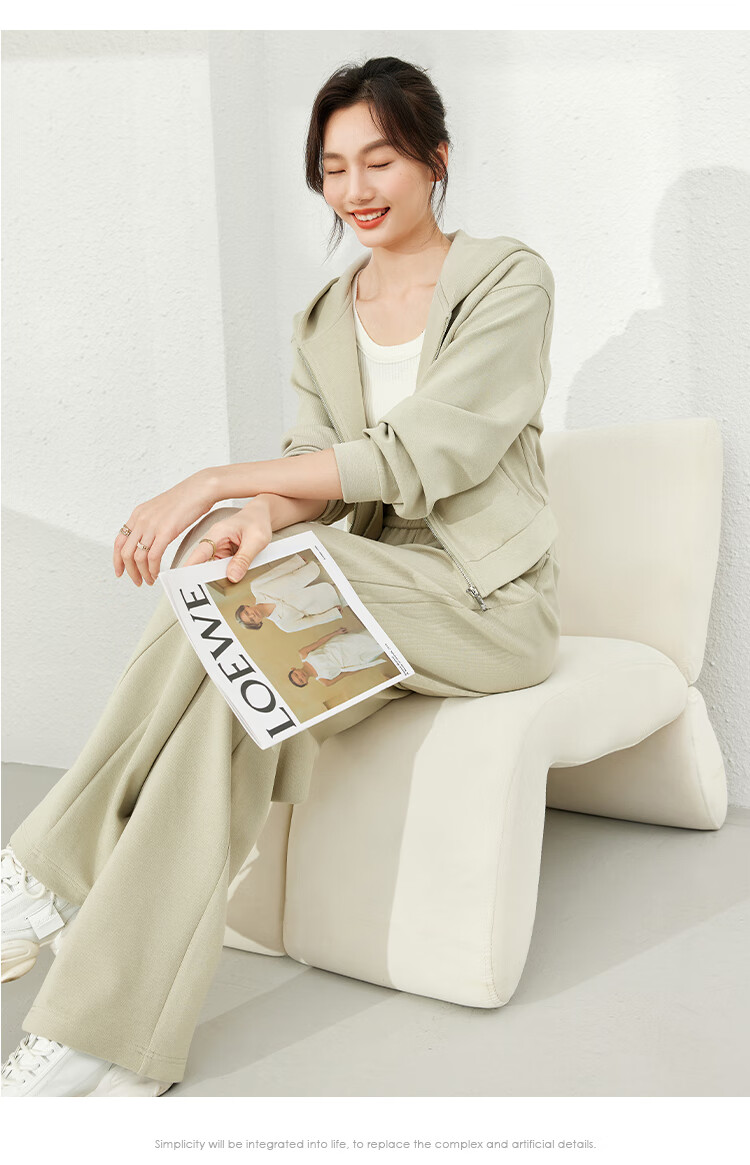 Fansiman Casual Hooded Sweatshirt Set for Women Autumn New Short Top and Long Pants Two-Piece Set Apricot M 15