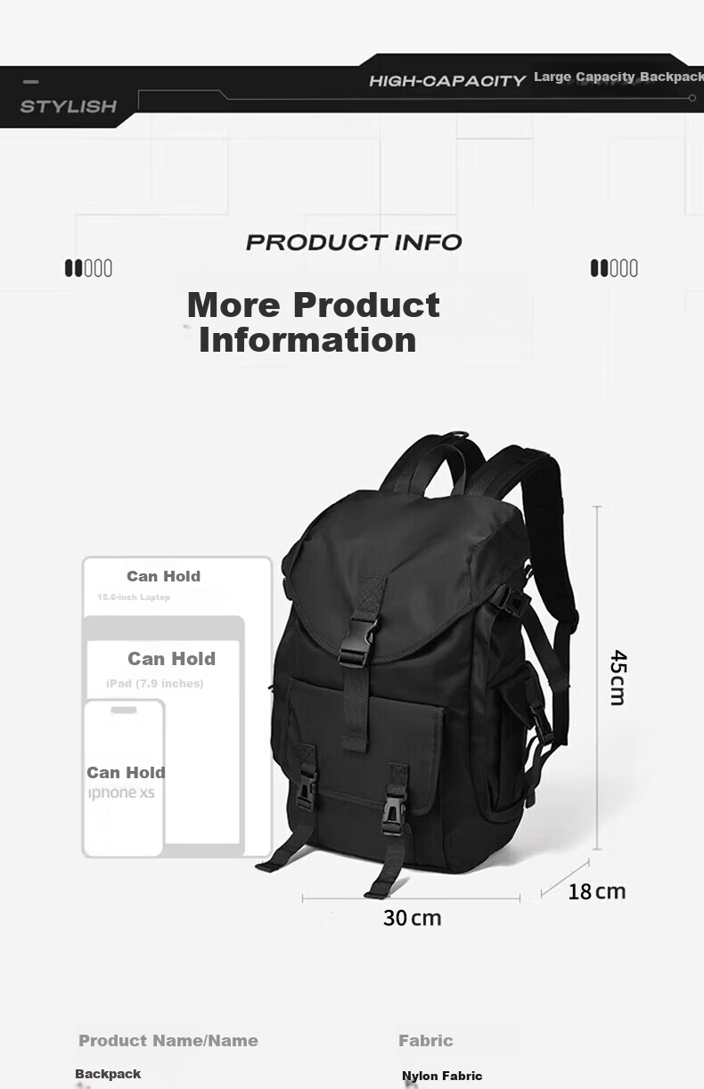 Huili Backpack for Men, Large Capacity Travel Bag, Outdoor Street Hiking Backpack, Trendy Laptop And Bookbag for College Students 5