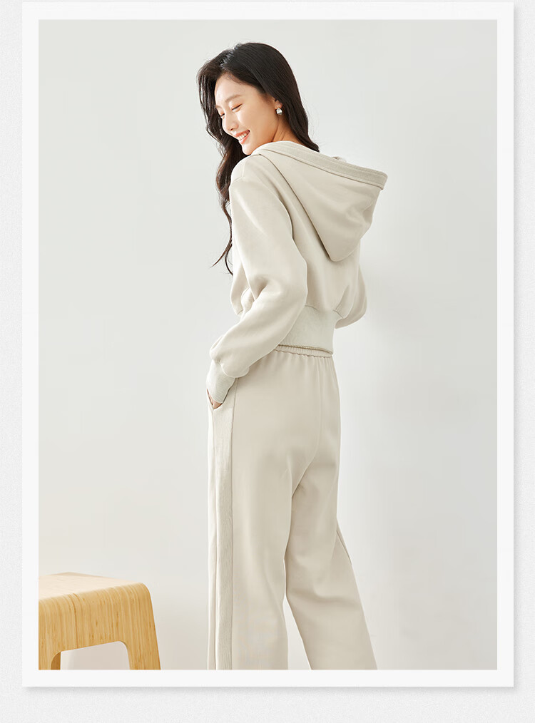 Fansiman Casual Hooded Sweatshirt Set for Women Autumn New Short Top and Long Pants Two-Piece Set Apricot M 3